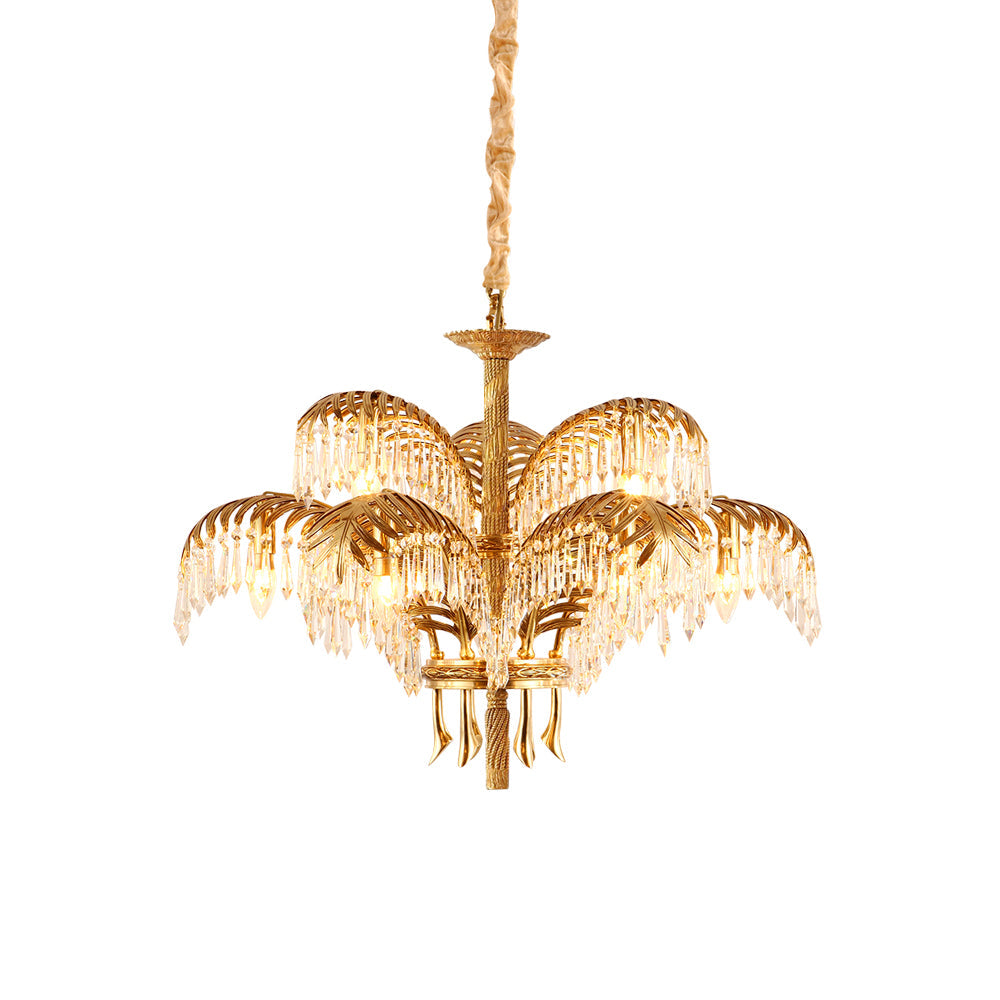 Freyza - Crystal Chandelier Light with Brass Palm Leaf Design | Elegant Indoor Lighting for Stunning Décor