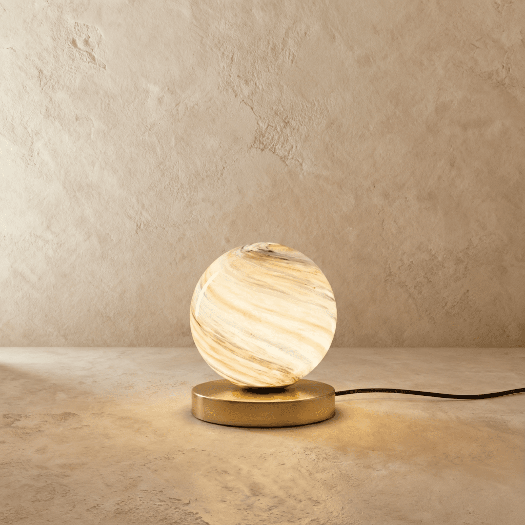ZevaGlow | Elegant Brass and Glass Modern Table Lamp for Bedroom 0