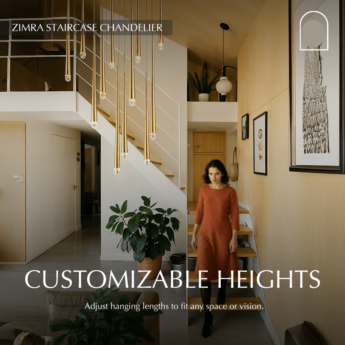 Freyza - Elegant Modern Metal Crystal Staircase Chandelier