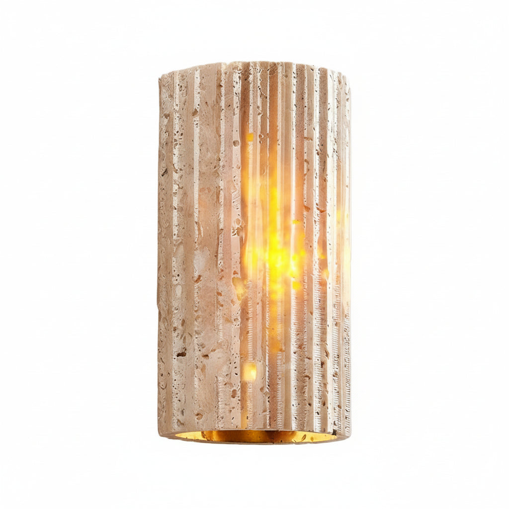 Freyza - LED Wall Sconce Light – Modern Minimalist Natural Travertine Stone (16.5x9cm / 6.5x3.5in)