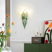 Freyza - LED Wall Sconce Light – Art Deco French Floral Green Glass (58x30cm / 22.8x11.8in)