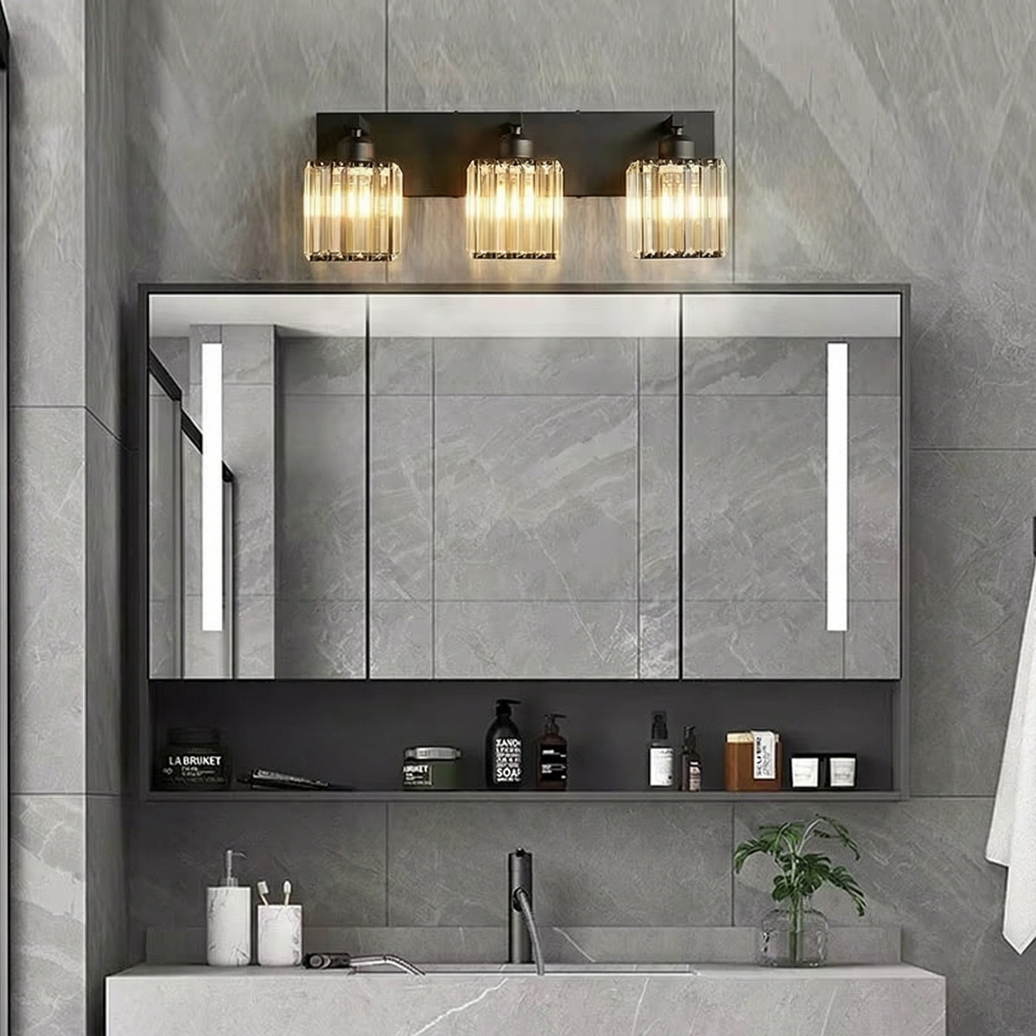 Freyza - Wall Sconce Modern Square LED Crystal Indoor Vanity Bedroom 2-4 Lights