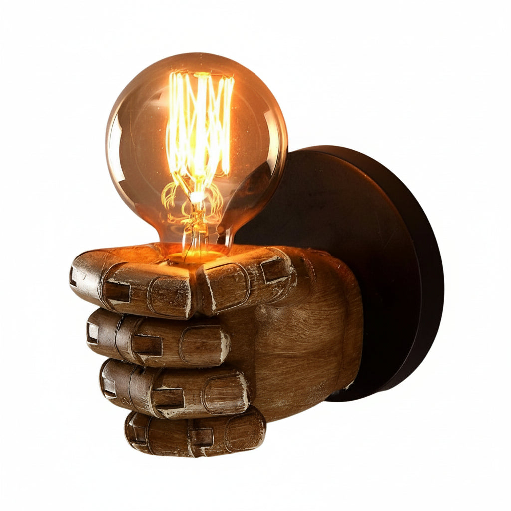 Freyza - Retro Industrial Fist Wall Sconce – Creative Hand-Shaped Art Deco Wall Lamp - E27, Black