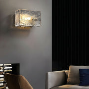 Freyza - LED Wall Sconce Light – Modern Rectangular Brass Ripple Glass (20x15cm / 7.9x5.9in)