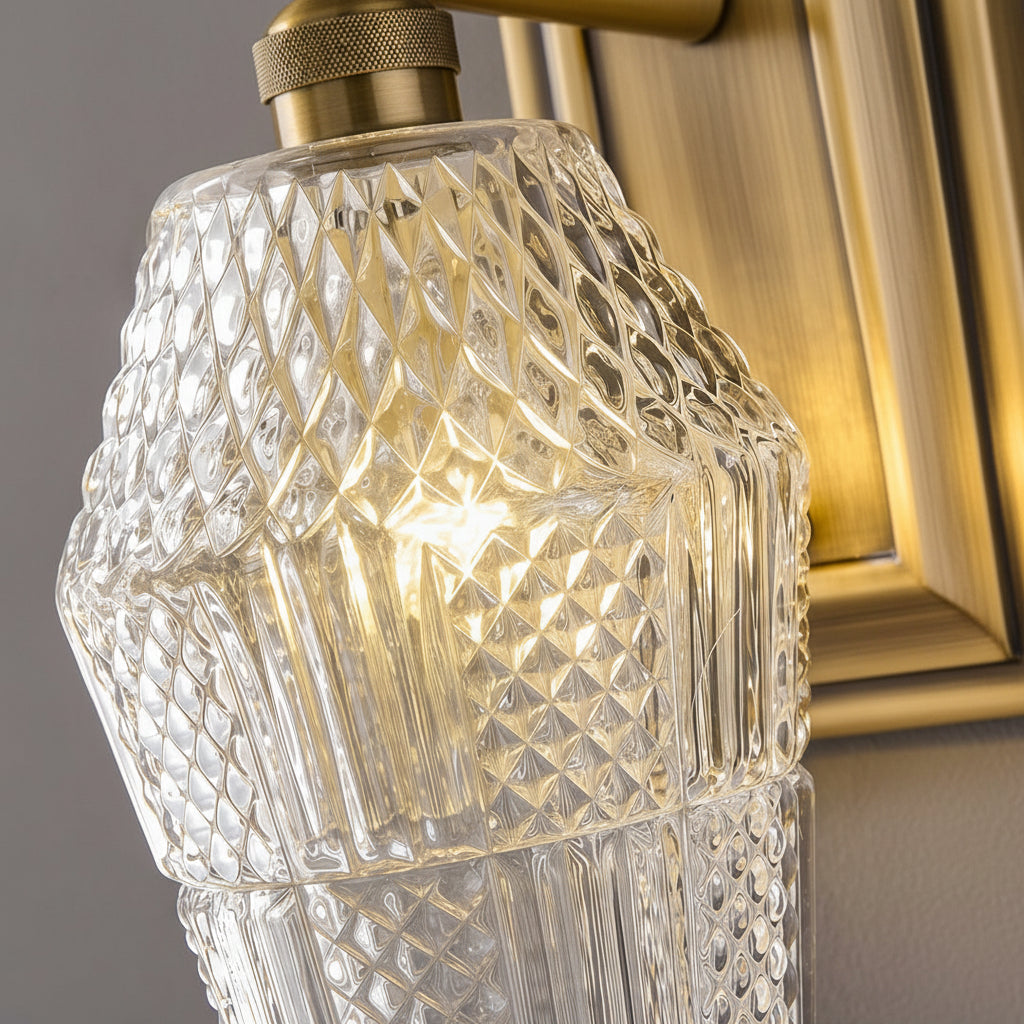 Freyza - LED Wall Sconce – French Retro Brass Textured Glass G9 (15x11x28cm)