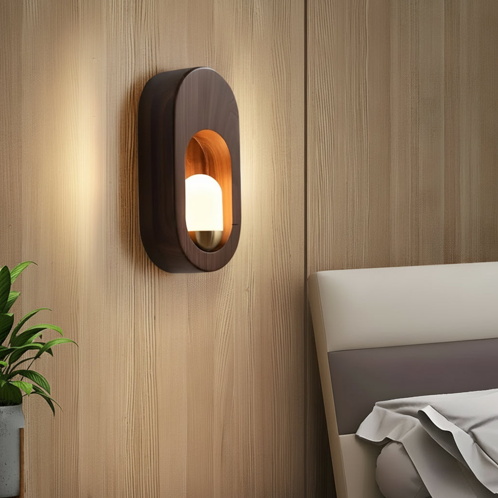 Freyza - LED Wall Sconce Light – Modern Minimalist Oval Wood Nordic Walnut (20x10cm / 7.9x3.9in)