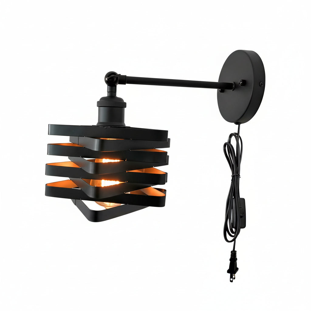 Freyza - LED Wall Sconce Light – Modern Black Swing Arm Adjustable Plug-In (30x20cm / 12x8in)