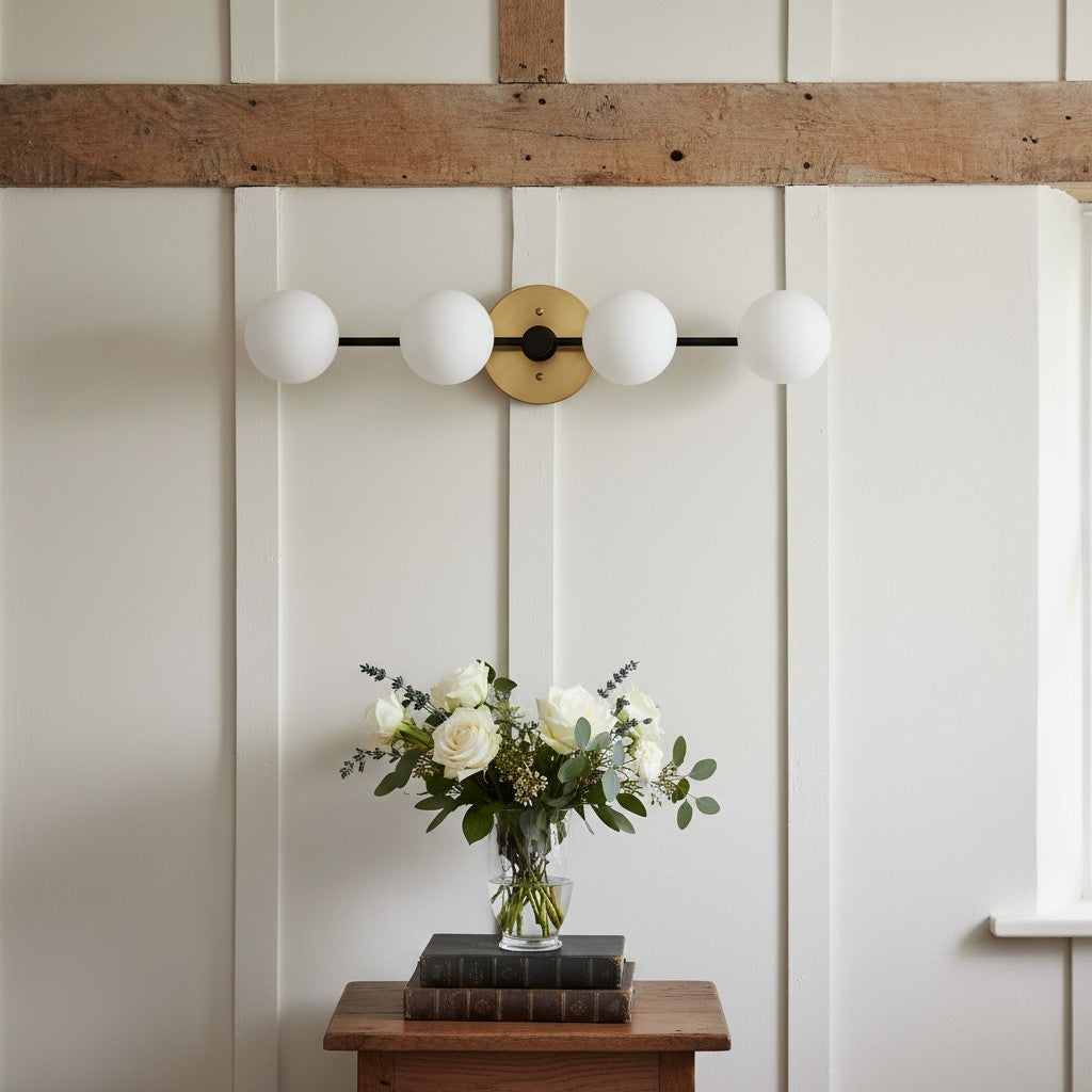 Freyza | 4-Light Brass Glass Wall Sconce – Living Room Hallway
