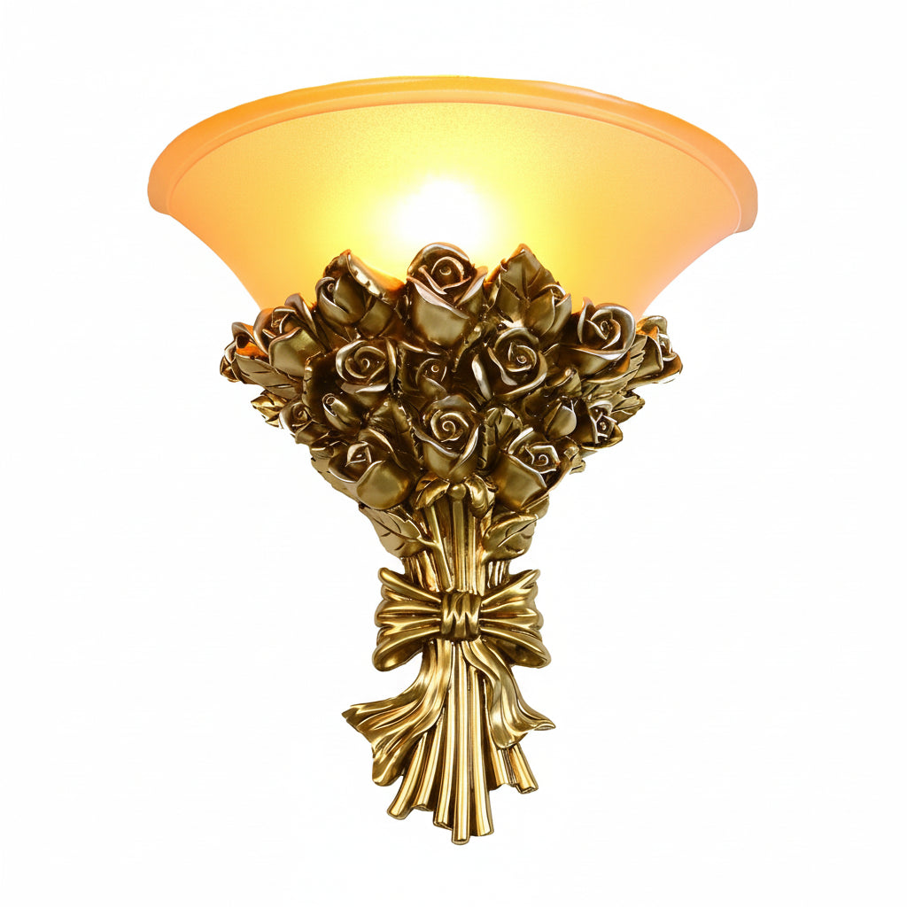 Freyza - European Vintage Rose Bouquet Wall Sconce – Elegant Resin Floral Art Wall Lamp (E27)