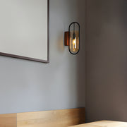Freyza - LED Wall Sconce Light – Nordic Retro Wood Base Glass Shade (24x15cm / 9.4x5.9in)