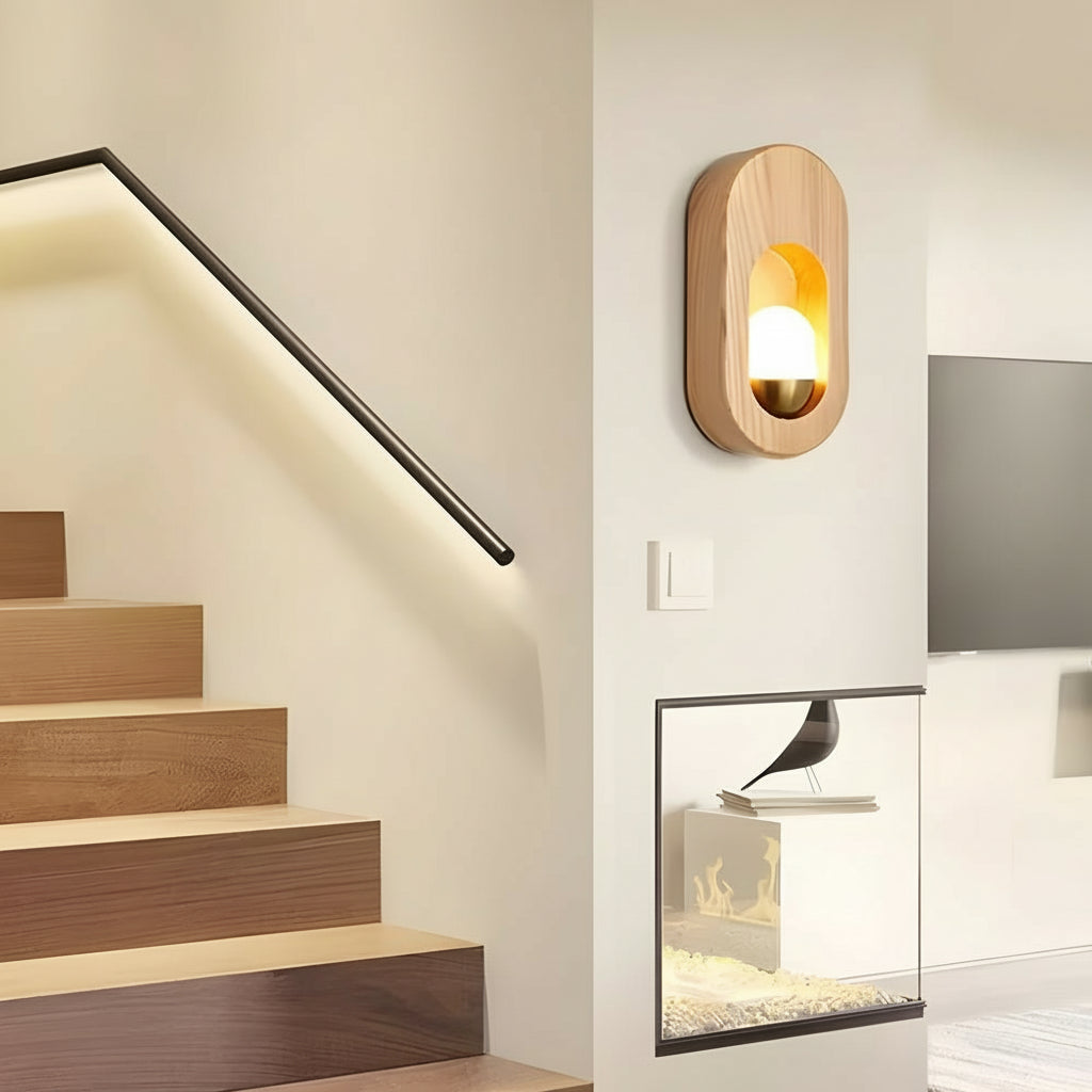 Freyza - LED Wall Sconce Light – Modern Minimalist Oval Wood Nordic Walnut (20x10cm / 7.9x3.9in)