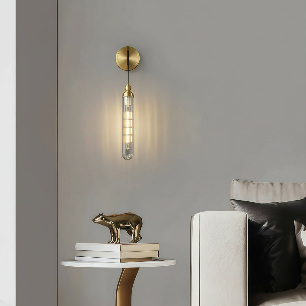 Freyza - LED Wall Sconce – Minimalist Brass Glass Globe Pendant G9 (12x45cm)