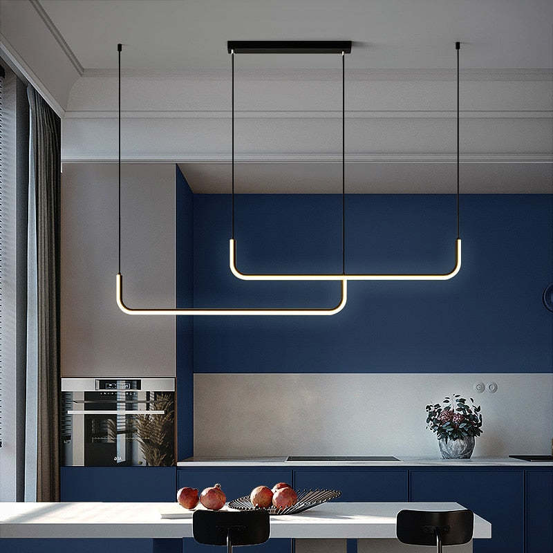 Freyza | Suspension linéaire moderne noire et dorée – Cuisine et salle à manger modernes