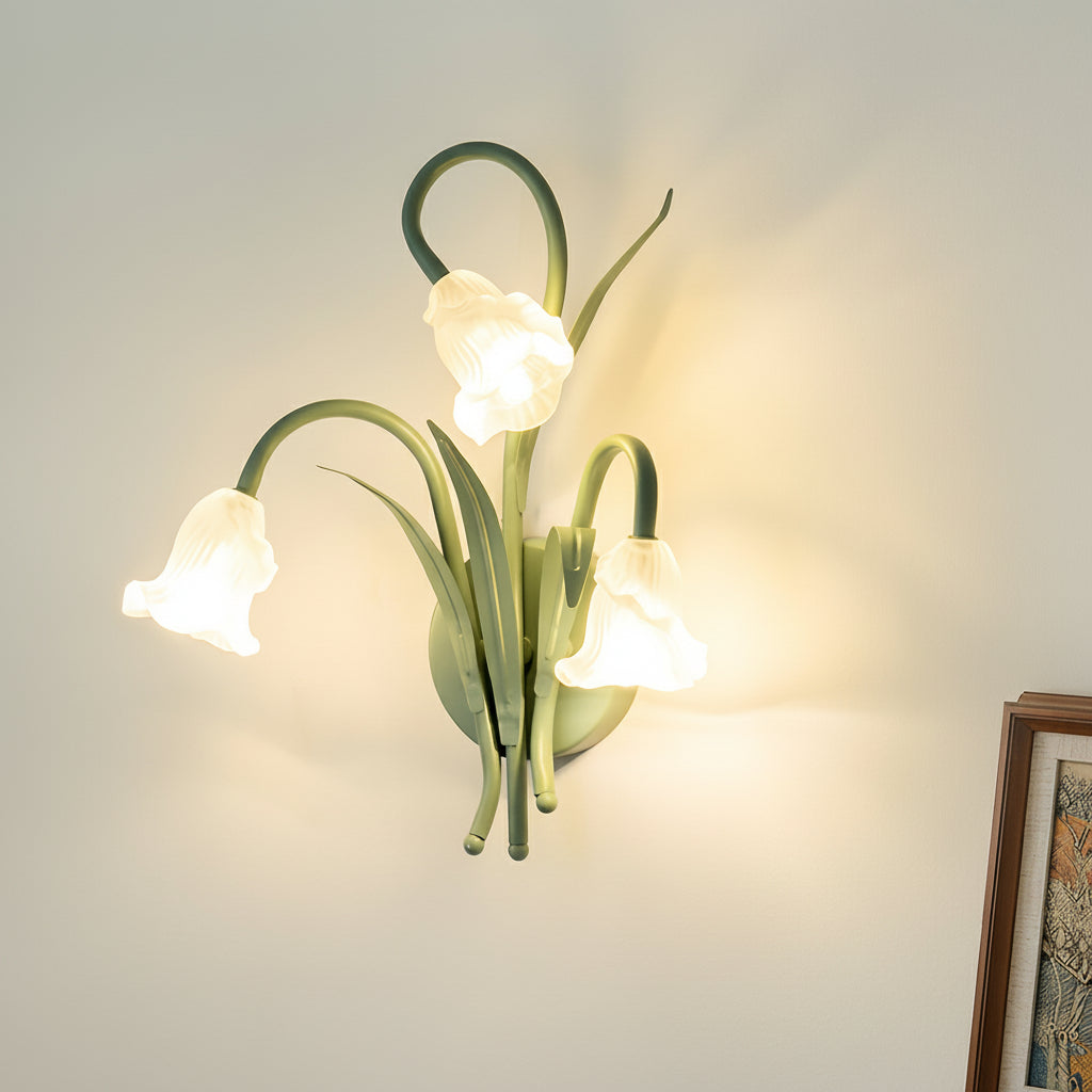 Freyza - LED Wall Sconce Light – French Country Floral Green Iron Glass (30x27cm / 11.8x10.6in)