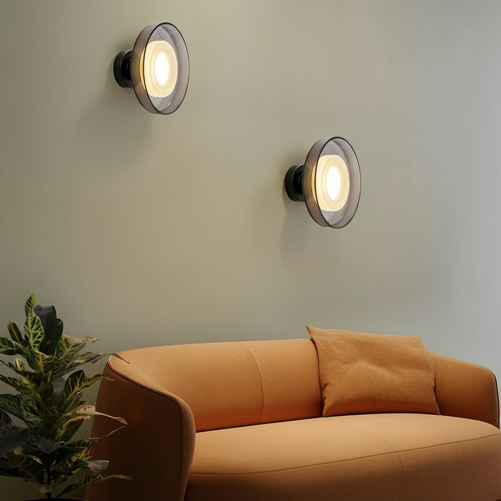 Freyza - LED Wall Sconce – Round Glass Smoke Gray Transparent (Integrated LED & 23cm)