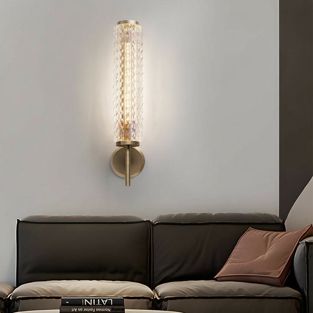 Freyza - LED Wall Sconce Light – Modern American Copper Ribbed Glass (48x16cm / 18.9x6.3in)