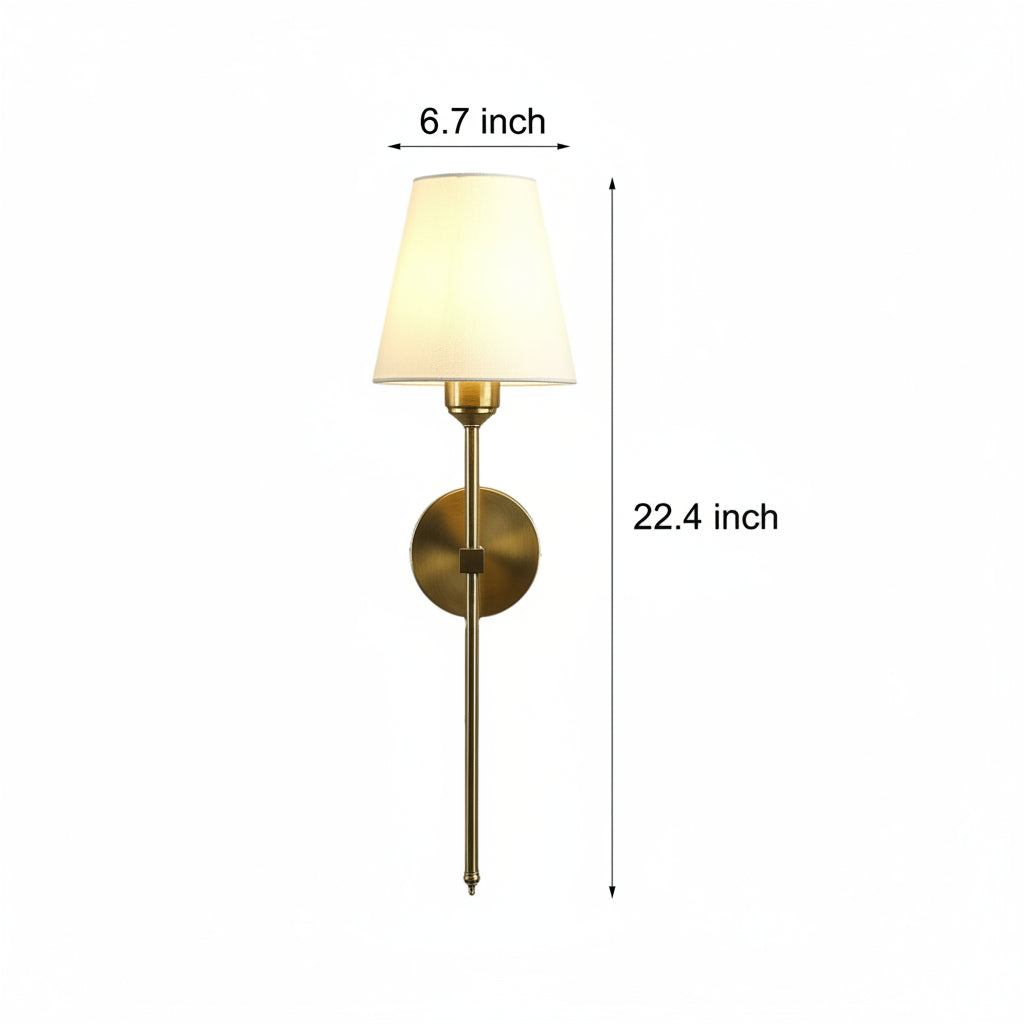 Freyza - LED Wall Sconce Light – Modern American Copper White Linen Fabric (36x14cm / 14.2x5.5in)