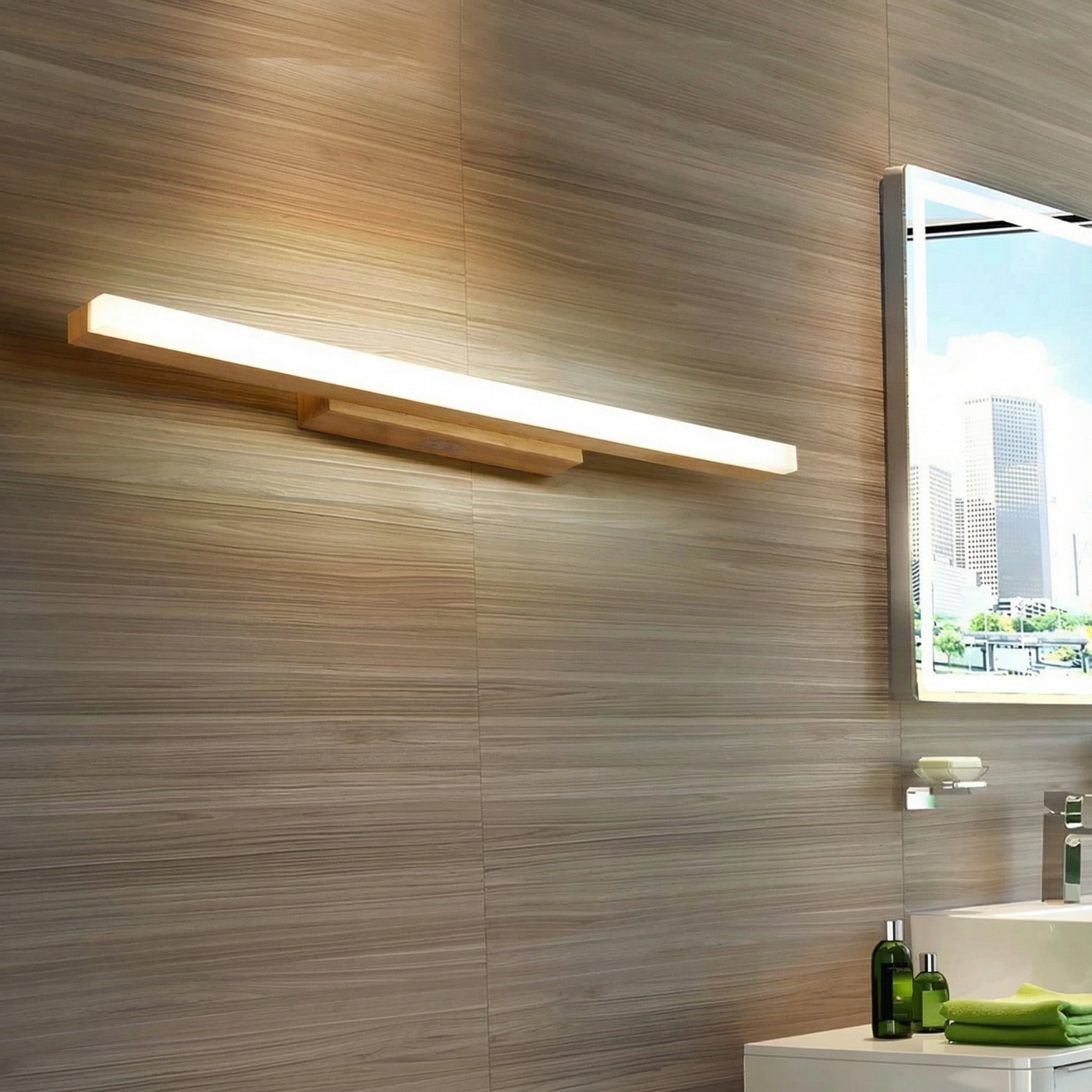 Freyza - Wall Light Modern Nordic LED Natural Wood Acrylic Vanity Mirror 40cm