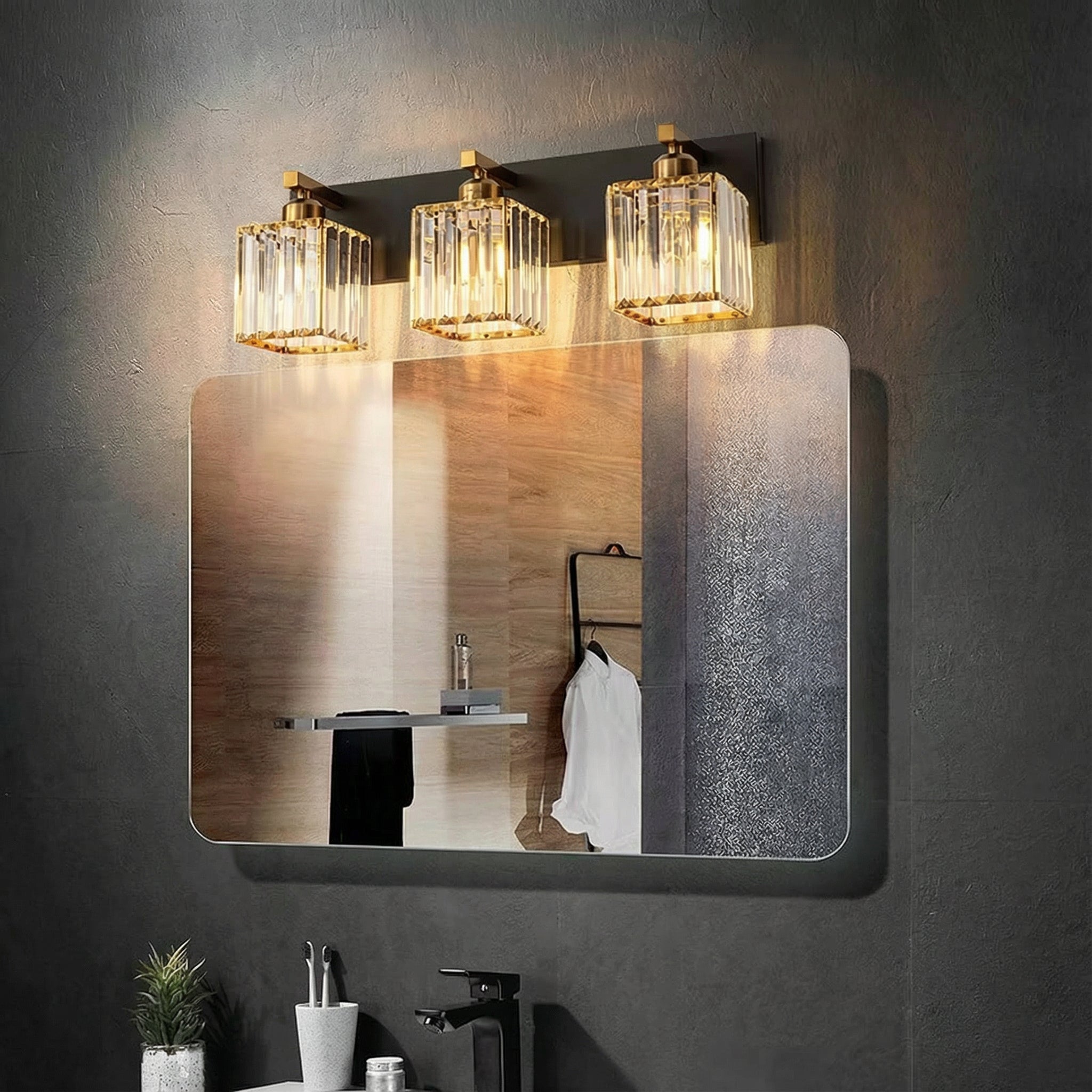 Freyza - Wall Sconce Modern Square LED Crystal Indoor Vanity Bedroom 2-4 Lights