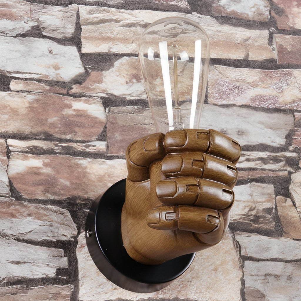 Freyza - Retro Industrial Fist Wall Sconce – Creative Hand-Shaped Art Deco Wall Lamp - E27, Black