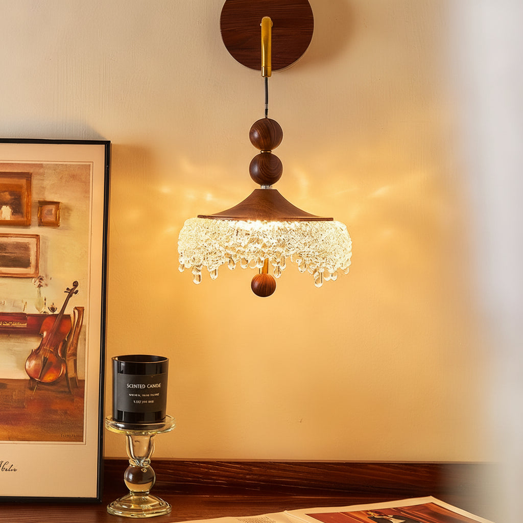 Freyza - LED Wall Sconce Light – Vintage Retro Walnut Glass Water Drop (25x20cm / 9.8x7.9in)