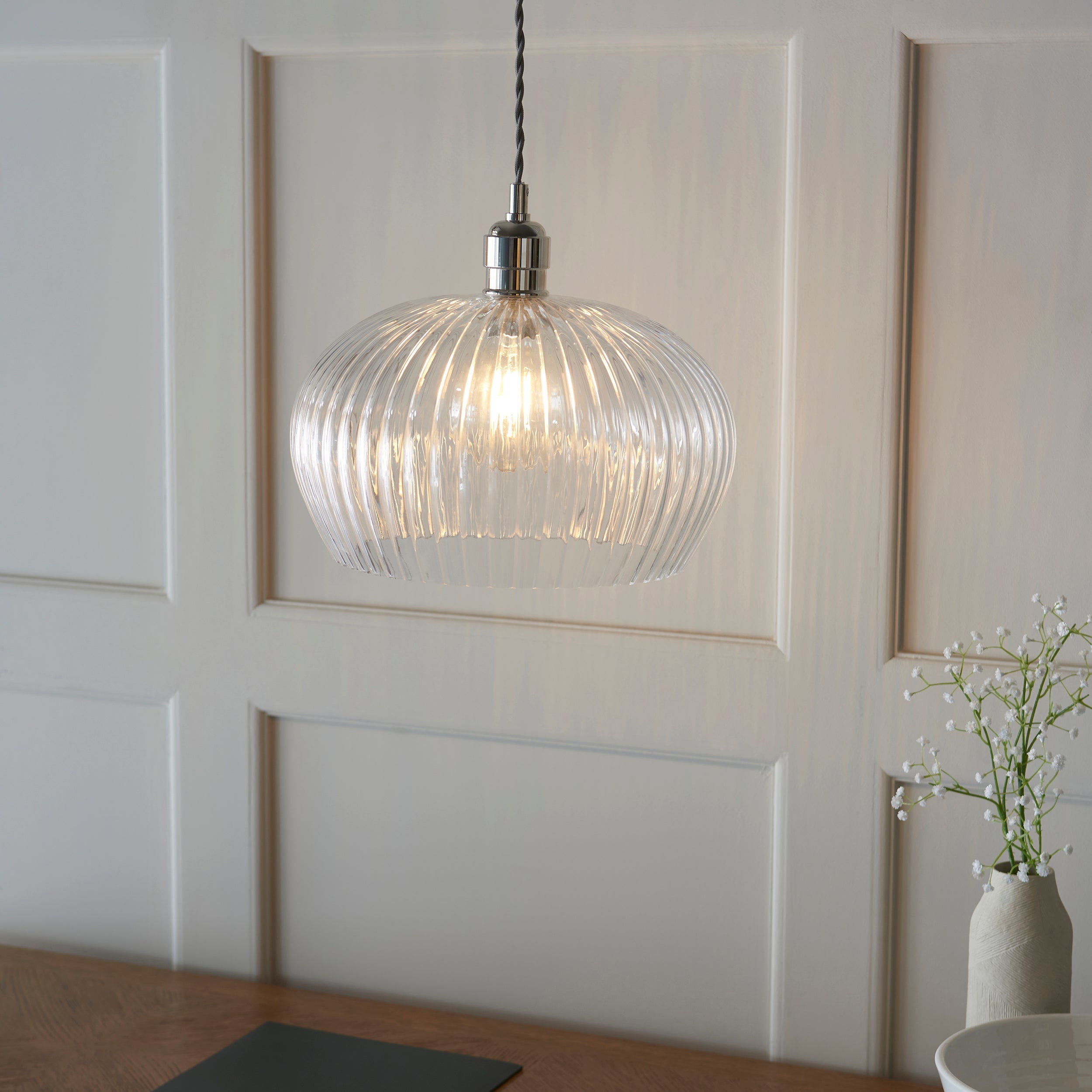 Freyza - Amos Lucid Medium Pendant Ribbed Glass