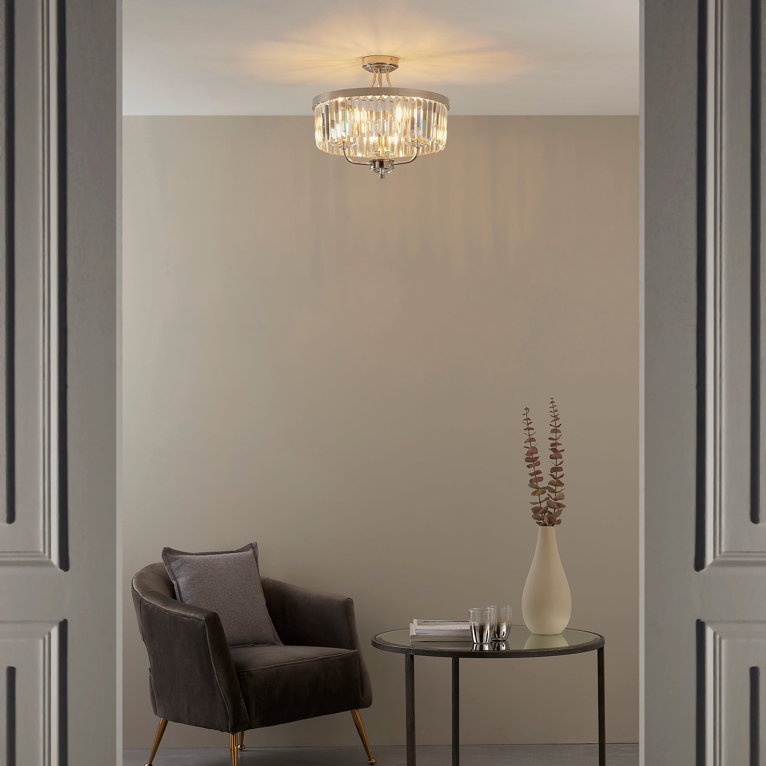 Freyza - Amos Windsor Flush Chandelier Bright Nickel