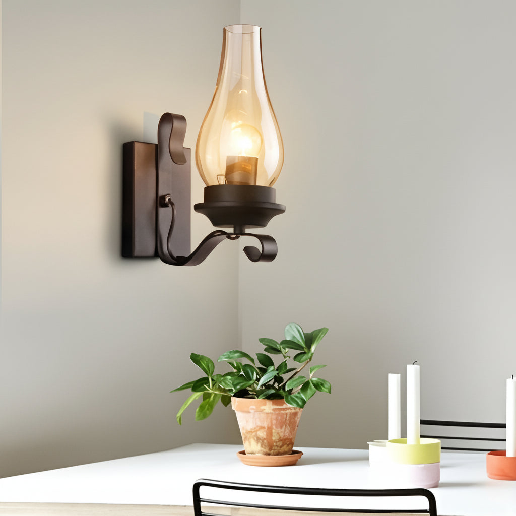 Freyza - Glass Wall Sconce – Industrial Retro Iron Vintage E27 (20x30cm)