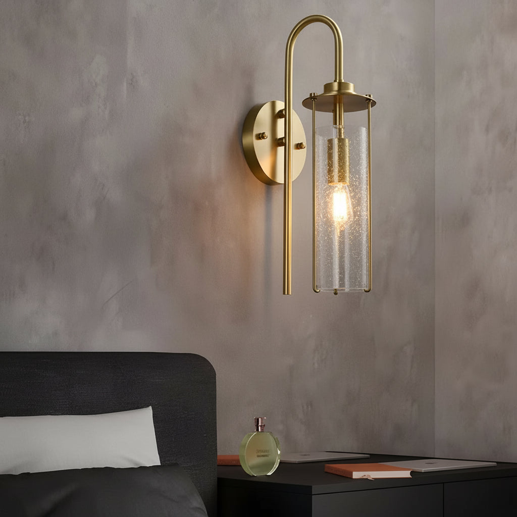 Freyza - LED Wall Sconce Light – Modern Copper Ice-Cracked Glass Tube (39x10cm / 15.4x3.9in)