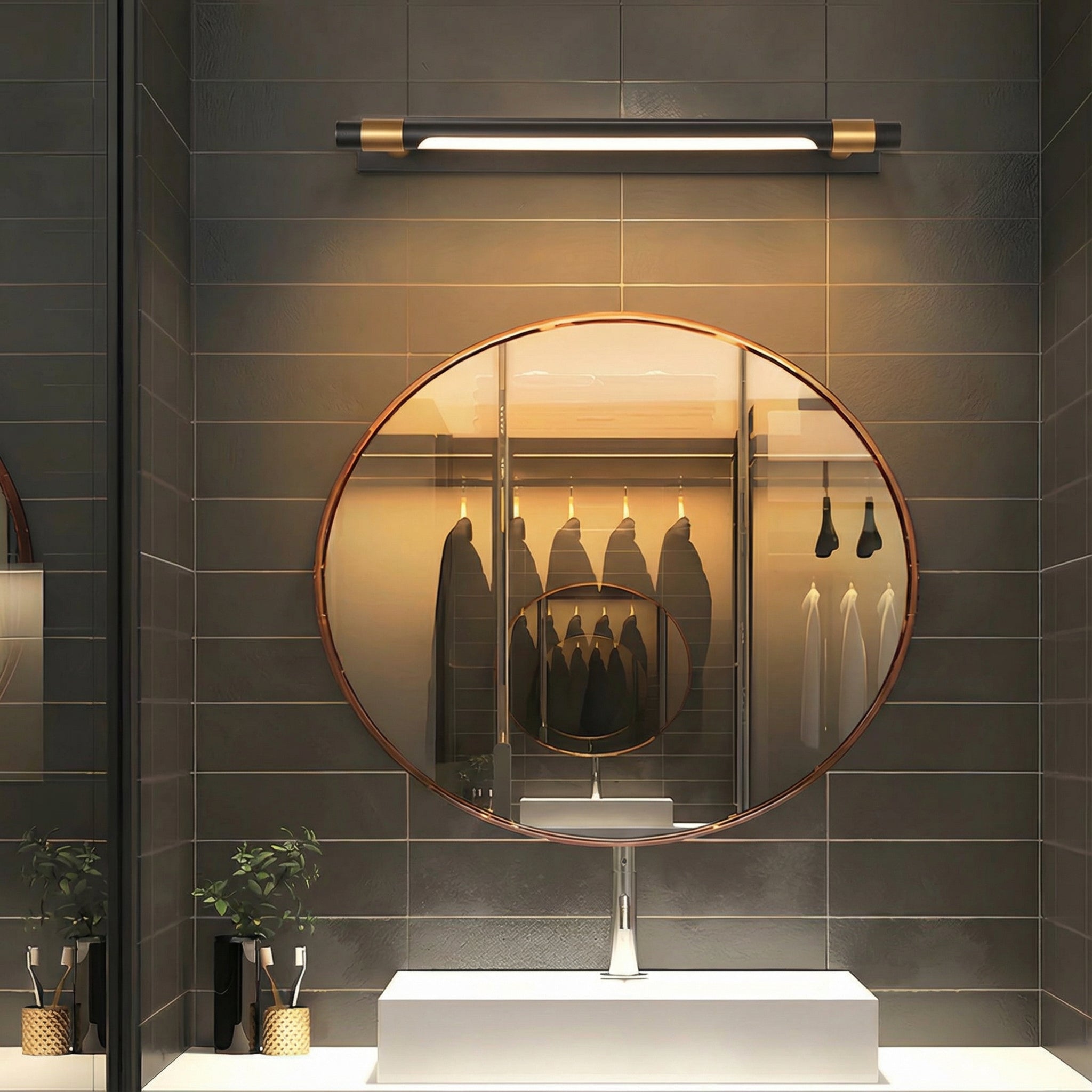 Freyza - LED Bathroom Vanity Light Wall Lamp Brushed Copper Black Mirror Cabinet 48cm-81cm