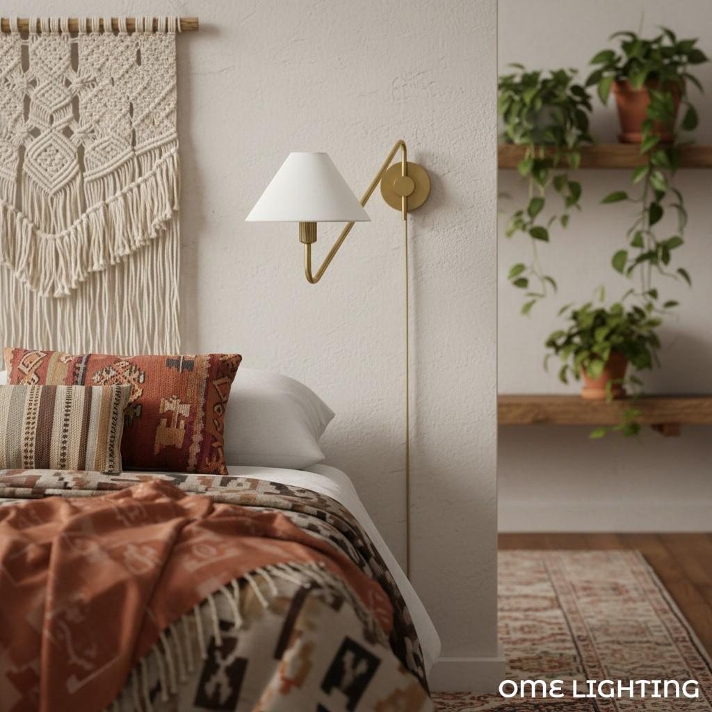 Freyza | Brass Fabric Wall Light – Bedroom Hallway