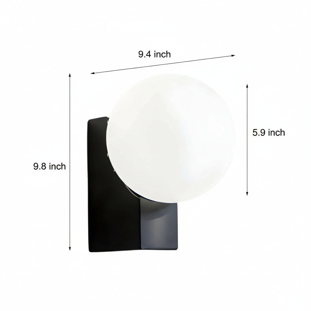 Freyza - LED Wall Sconce Light – Cream White Glass Ball Minimalist Globe (25x15cm / 9.8x5.9in)