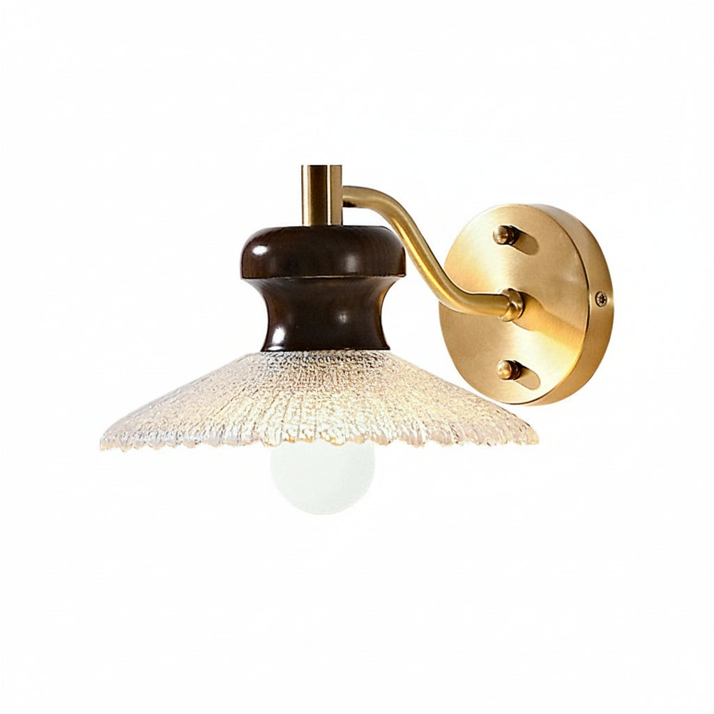 Freyza - LED Wall Sconce Light – Retro South Seas Brass Wood Glass (24x24cm / 9.45x9.45in)