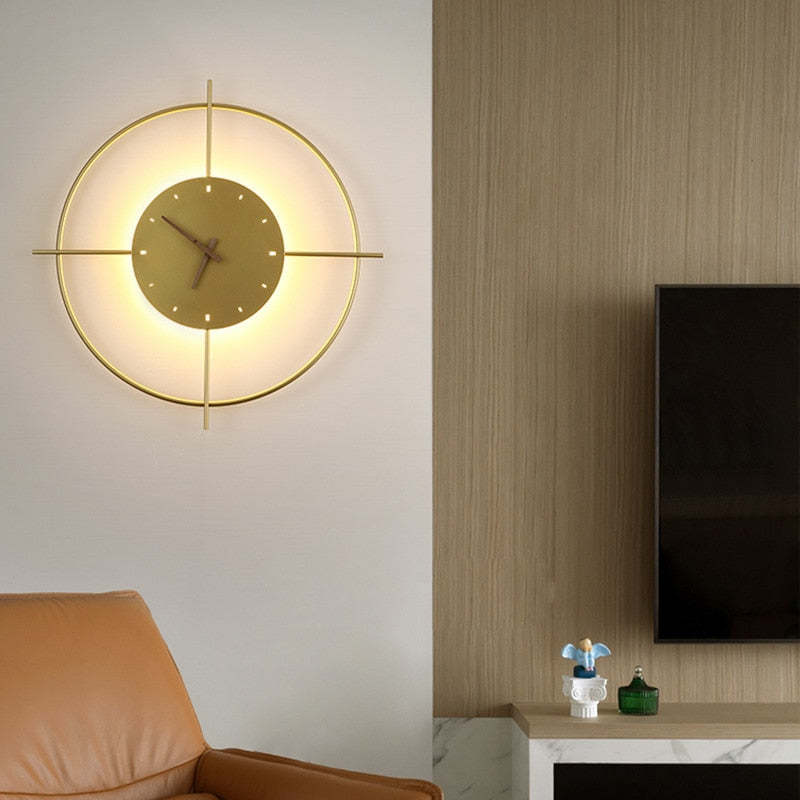 Freyza | Glint Modern Clock Black Gold Indoor Wall Light – Modern Bedroom Living Room