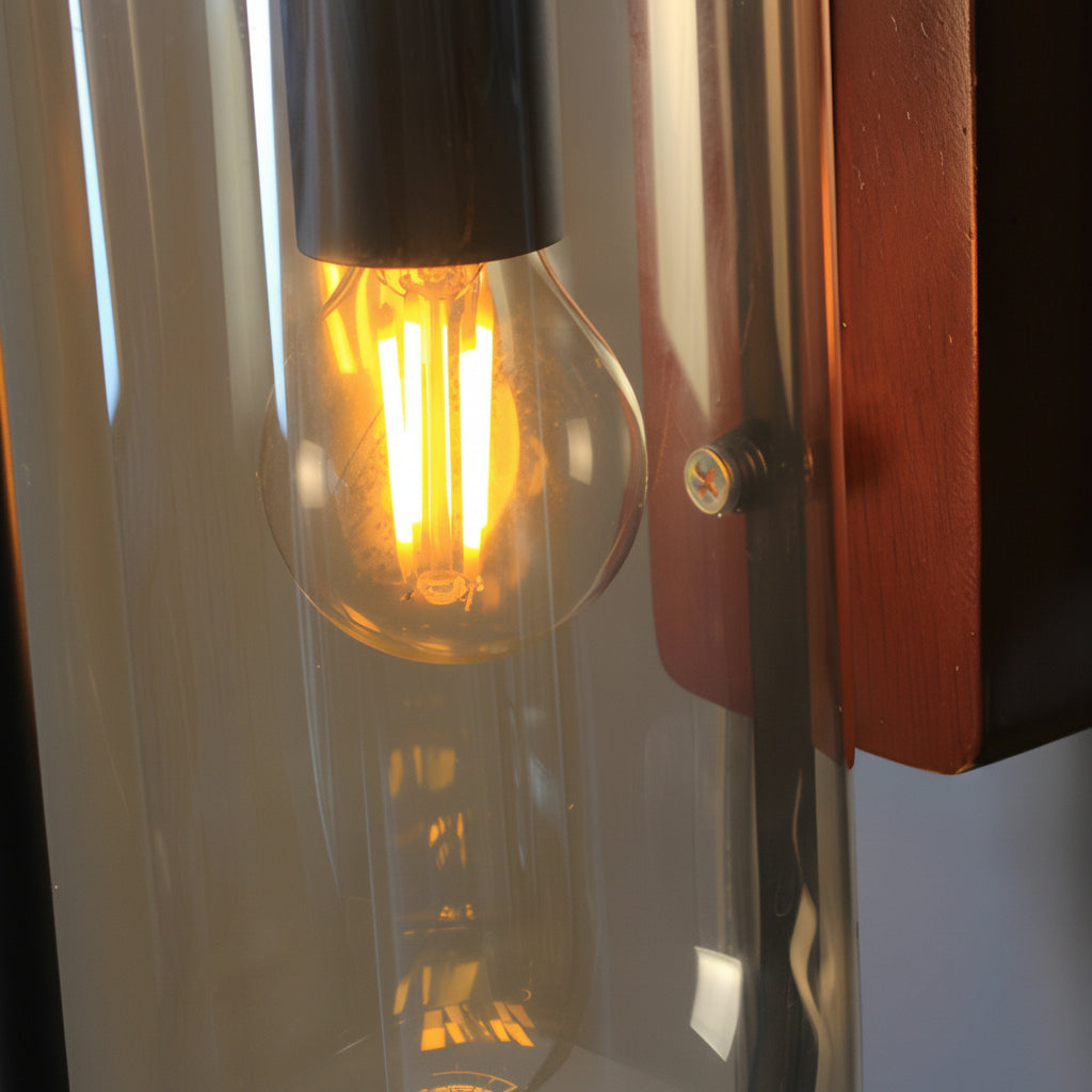 Freyza - LED Wall Sconce Light – Nordic Retro Wood Base Glass Shade (24x15cm / 9.4x5.9in)