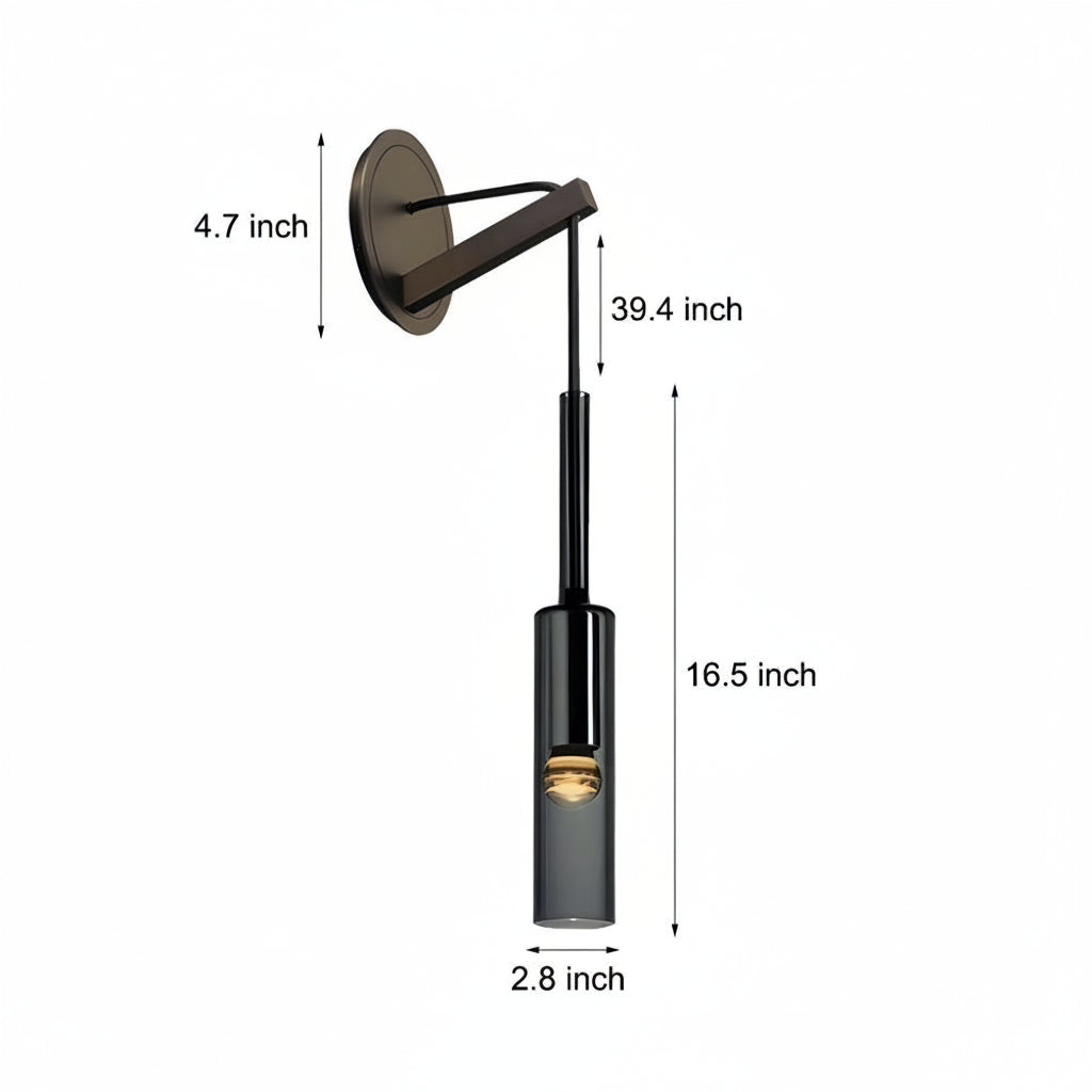 Freyza - Nordic Cylinder Glass Wall Sconce – Brass & Smoke Gray Pendant Wall Light (E14)