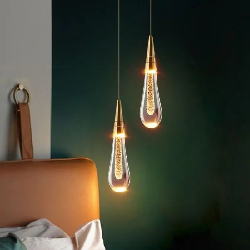 Freyza | Suspension Kristy en verre doré avec cristaux – Luminaire pour cuisine et salle à manger