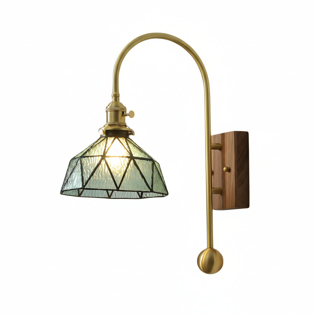 Freyza - LED Wall Sconce Light – Retro Industrial High Arm Brass Glass (30x15cm / 11.8x5.9in)