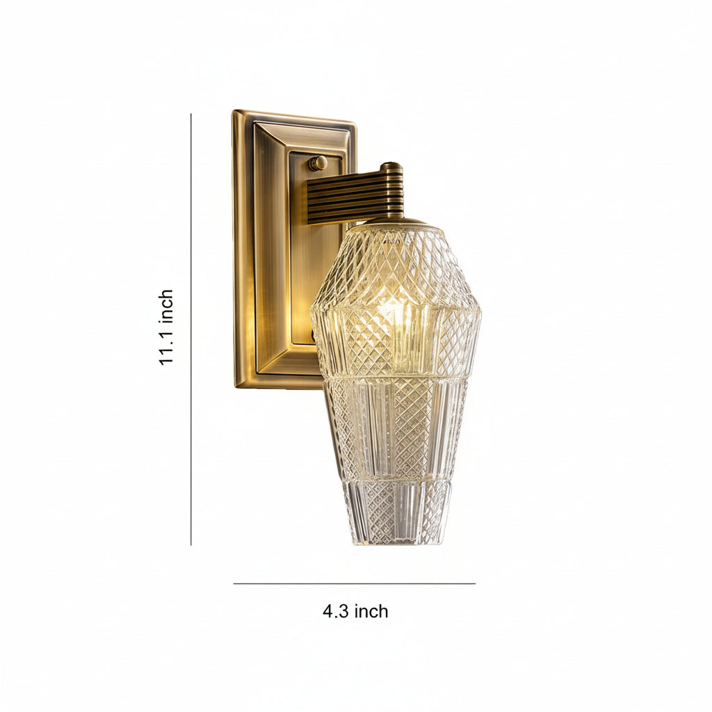 Freyza - LED Wall Sconce – French Retro Brass Textured Glass G9 (15x11x28cm)