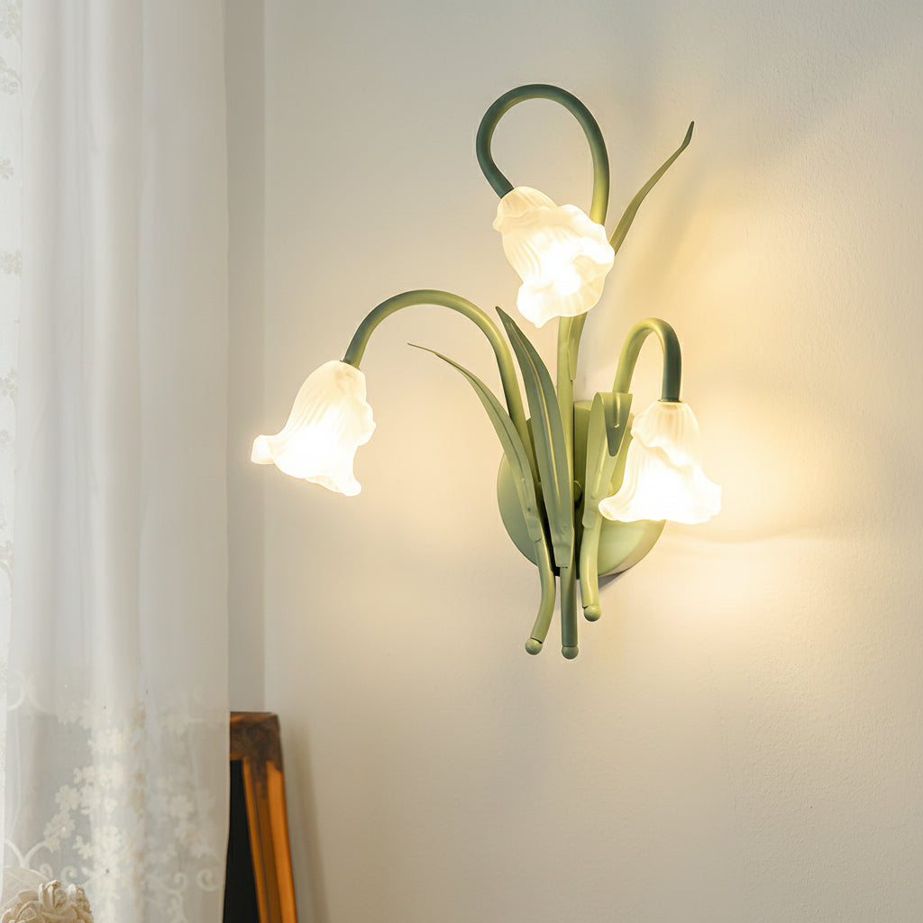 Freyza - LED-Wandleuchte – Französischer Landhausstil Blumen Grünes Eisen Glas (30x27cm / 11,8x10,6in)