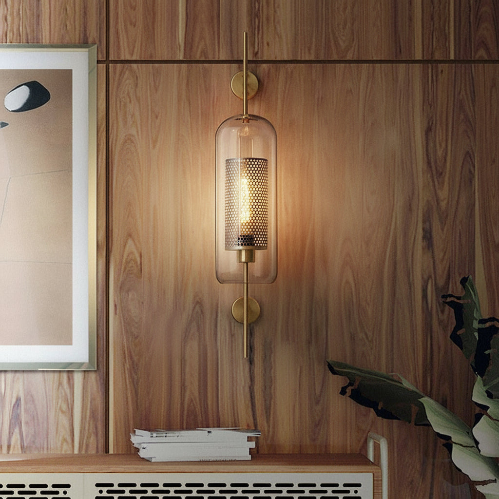 Freyza - Industrial Wall Sconce – Retro Glass Tank Antique Bronze Corridor Light (Clear Glass & 15-46cm)