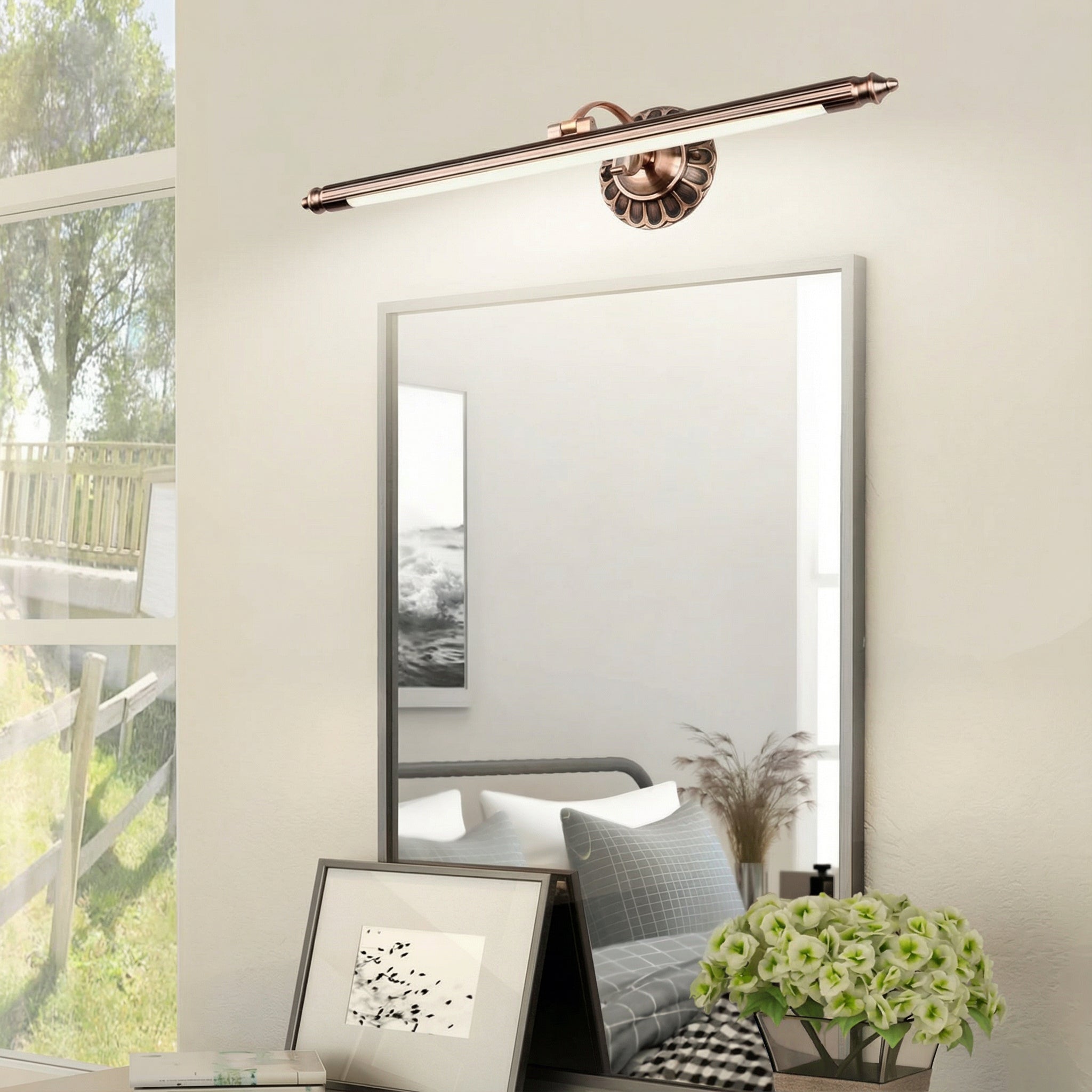 Freyza - LED Bathroom Vanity Light Linear Bronze Cylinder Flower Detail 50cm / 20in