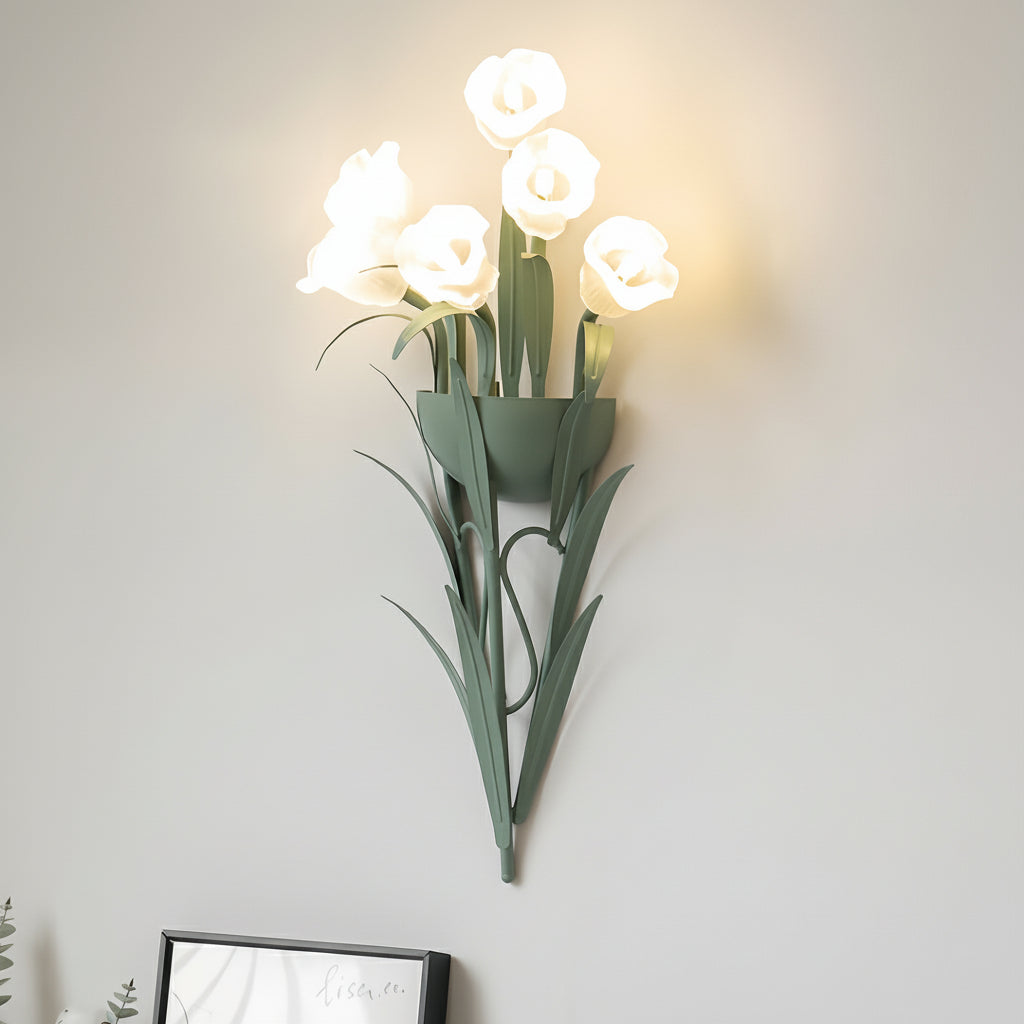 Freyza - LED Wall Sconce Light – Art Deco French Floral Green Glass (58x30cm / 22.8x11.8in)