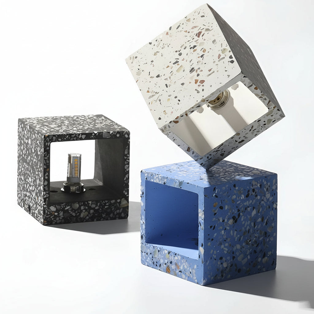 Freyza - Nordische Wandleuchte Würfel Auf/Ab Terrazzo-Stein G4 10cm / 4in quadratische industrielle Nachttischleuchte