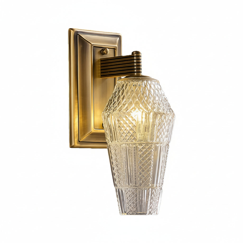 Freyza - LED Wall Sconce – French Retro Brass Textured Glass G9 (15x11x28cm)