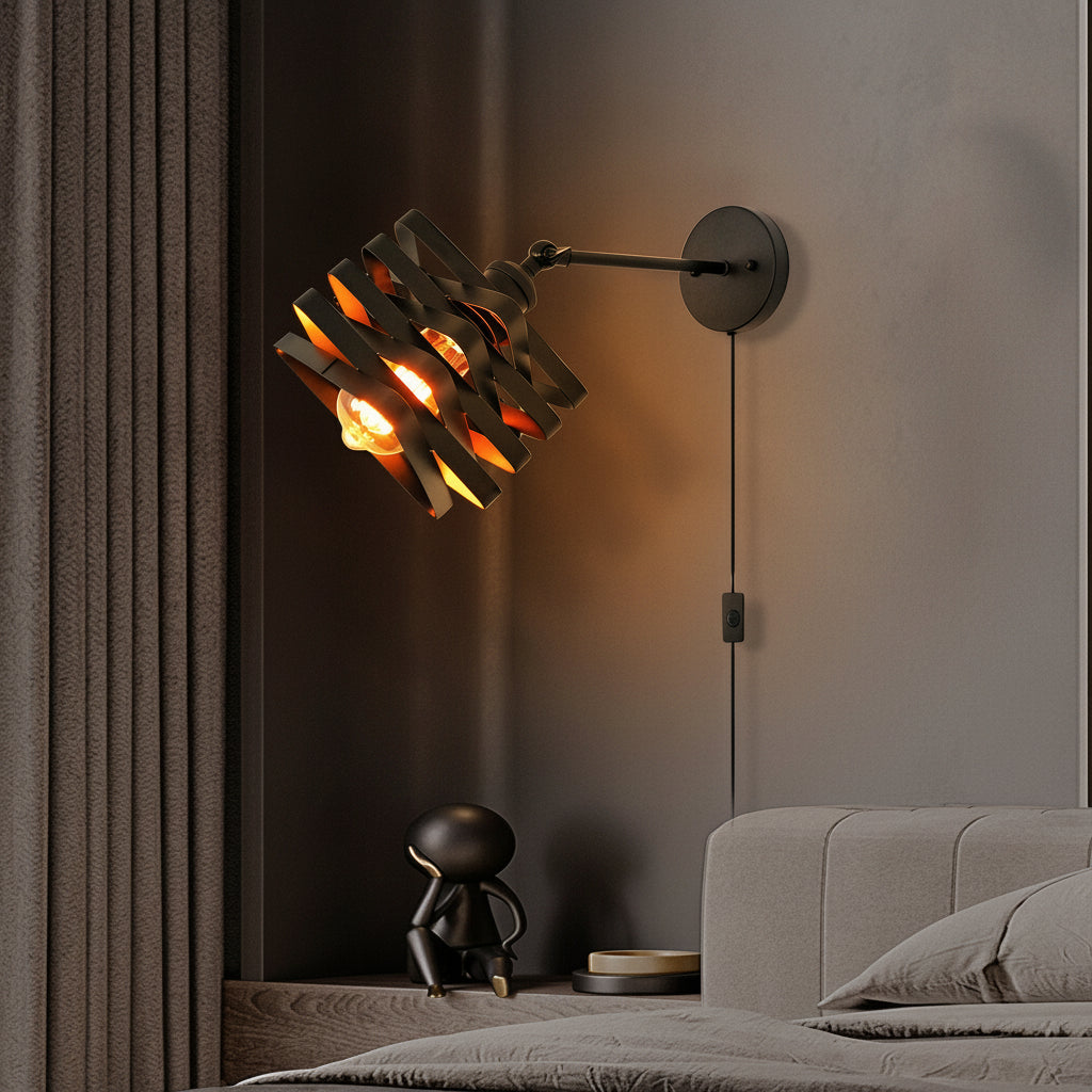 Freyza - LED Wall Sconce Light – Modern Black Swing Arm Adjustable Plug-In (30x20cm / 12x8in)
