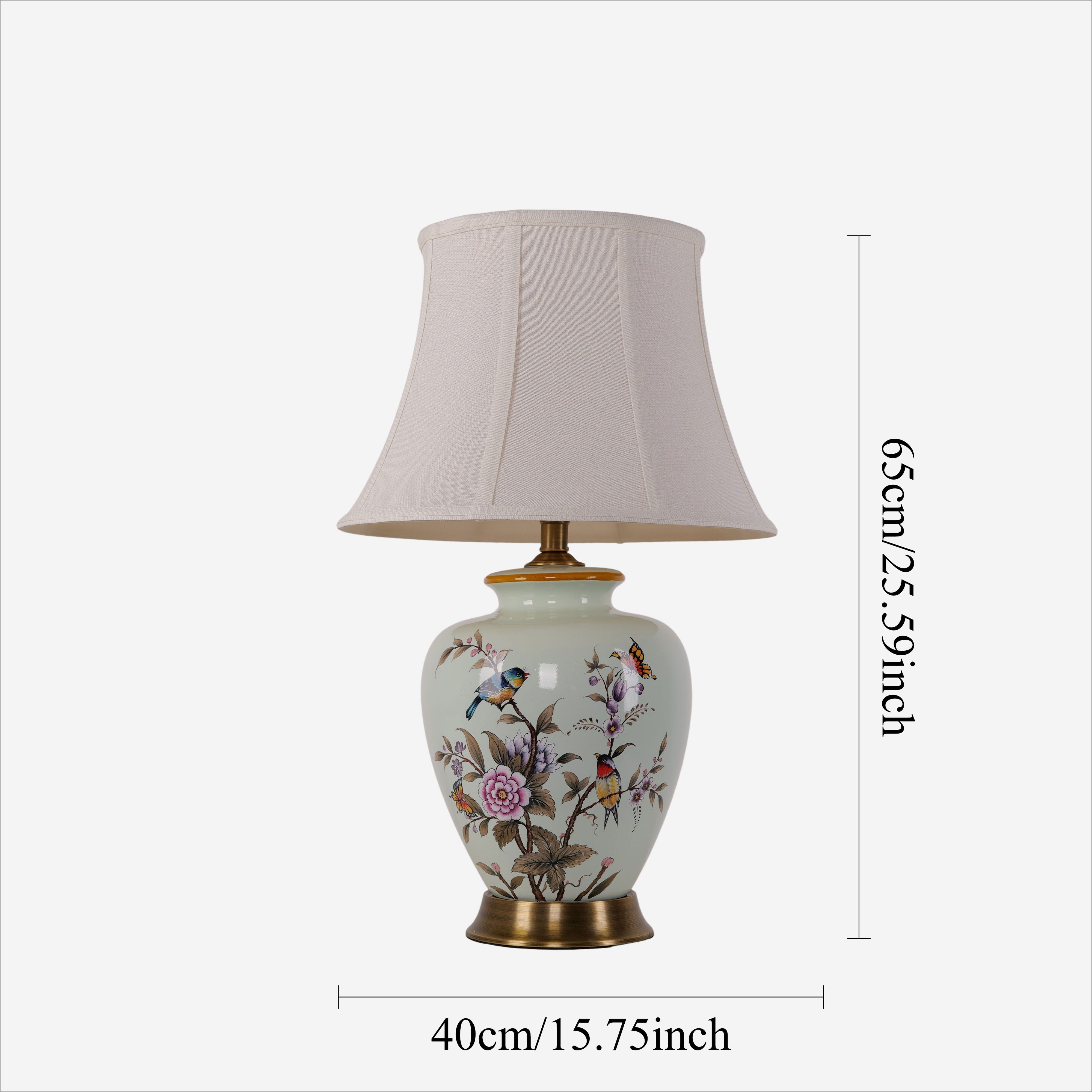 Ceramica | Elegant Hand-Painted Vintage Bird-Pattern Table Lamp 15