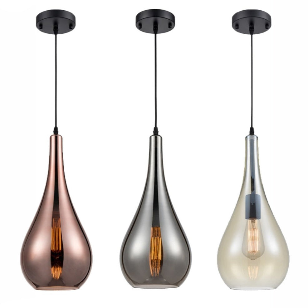 Freyza - Franklite Droplet Glass Pendant - Copper, Smoke or Amber