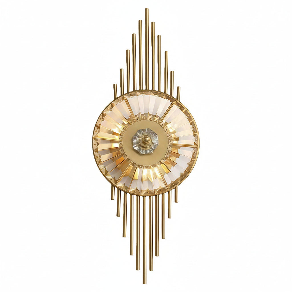 Freyza - LED Wandleuchte – Art Deco Sonnenstrahl Kristall Messing (65x25cm / 25.6x10in)