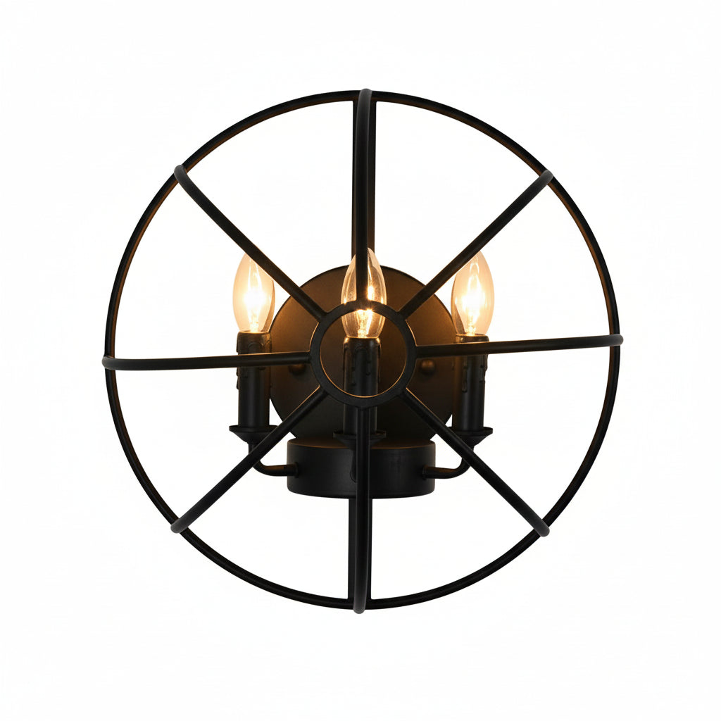 Freyza - LED Wall Sconce Light – Hemispherical Iron Black 3-Light (40x22cm / 15.7x8.7in)